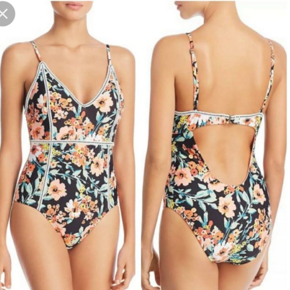 Lucky Brand Black Floral One-Piece Swimsuit